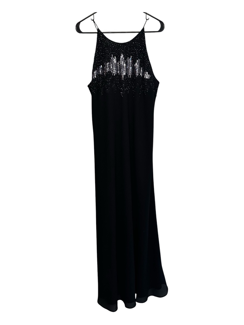 Vintage 90’s R&M Richards Black Maxi Dress with Silver Beaded Bodice Size 16P